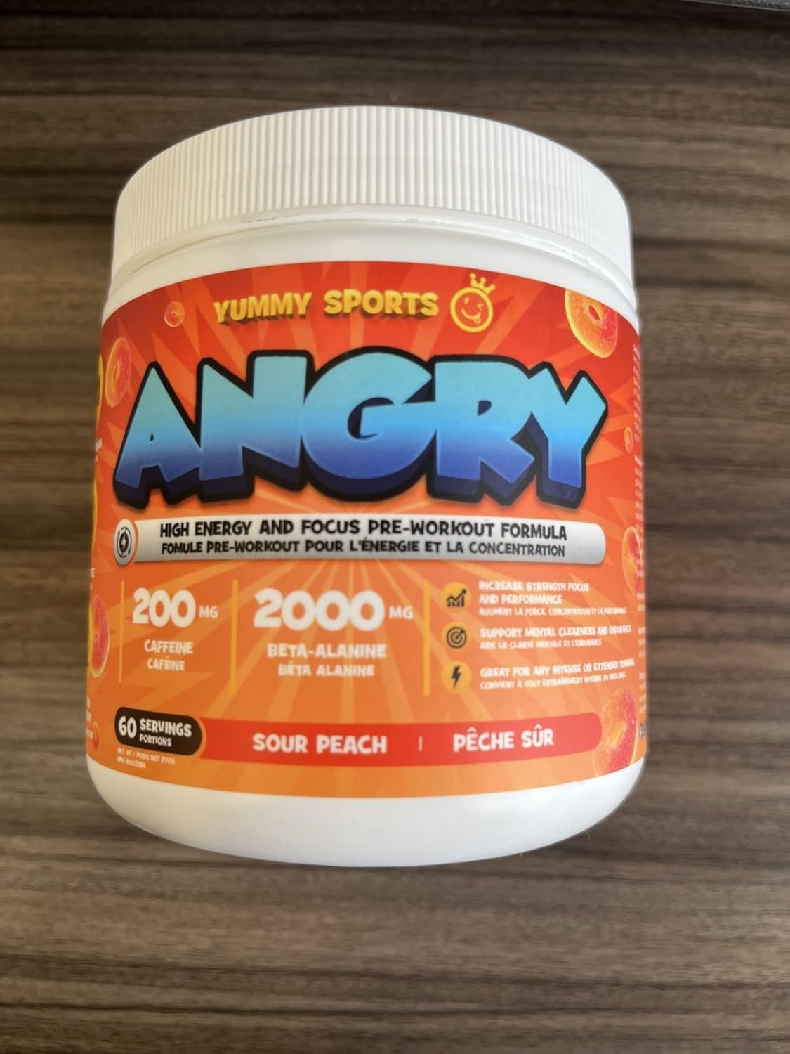 Yummy Sports Angry Pre-Workout - Explosive Energy, Enhanced Muscular Endurance & Reduced Fatigue - Beta-Alanine Formula - Pre-Workout for Peak Athletic Performance - Improves Cardio Performance - 60 Servings - Funky Peach