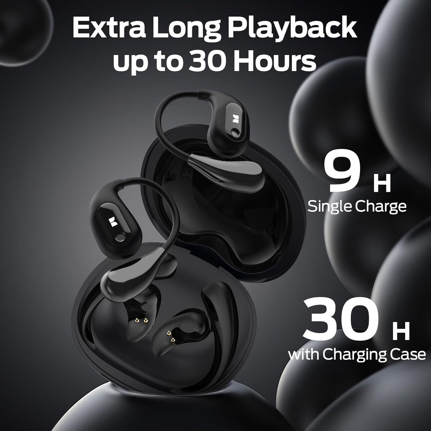 Monster Open Ear AC210 Headphones, Advanced Audio with Bluetooth 5.4, Wireless Headphones 30 Hours Playback, Type-C Charging, HD Voice Calls, Touch Controls, IPX5 Water Resistance – Black