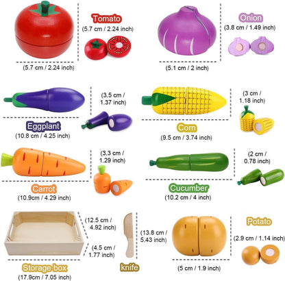 Airlab Wooden Play Food Set for Kids Pretend Play Kitchen Accessories for Toddlers Educational Cutting Vegetables Montessori Toys for 3+ Year Old Girls Boys