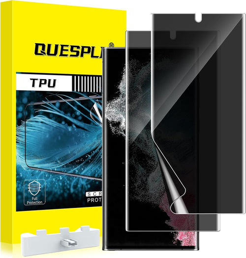 [2 Pack] QUESPLE TPU Privacy Screen Protector for Samsung Galaxy S22 Ultra 6.8-inch, Support Fingerprint Unlock, Anti-Spy, 3D Curved Screen Protector Film [Self-Healing] [Scratch Resistant] [Not Glass]