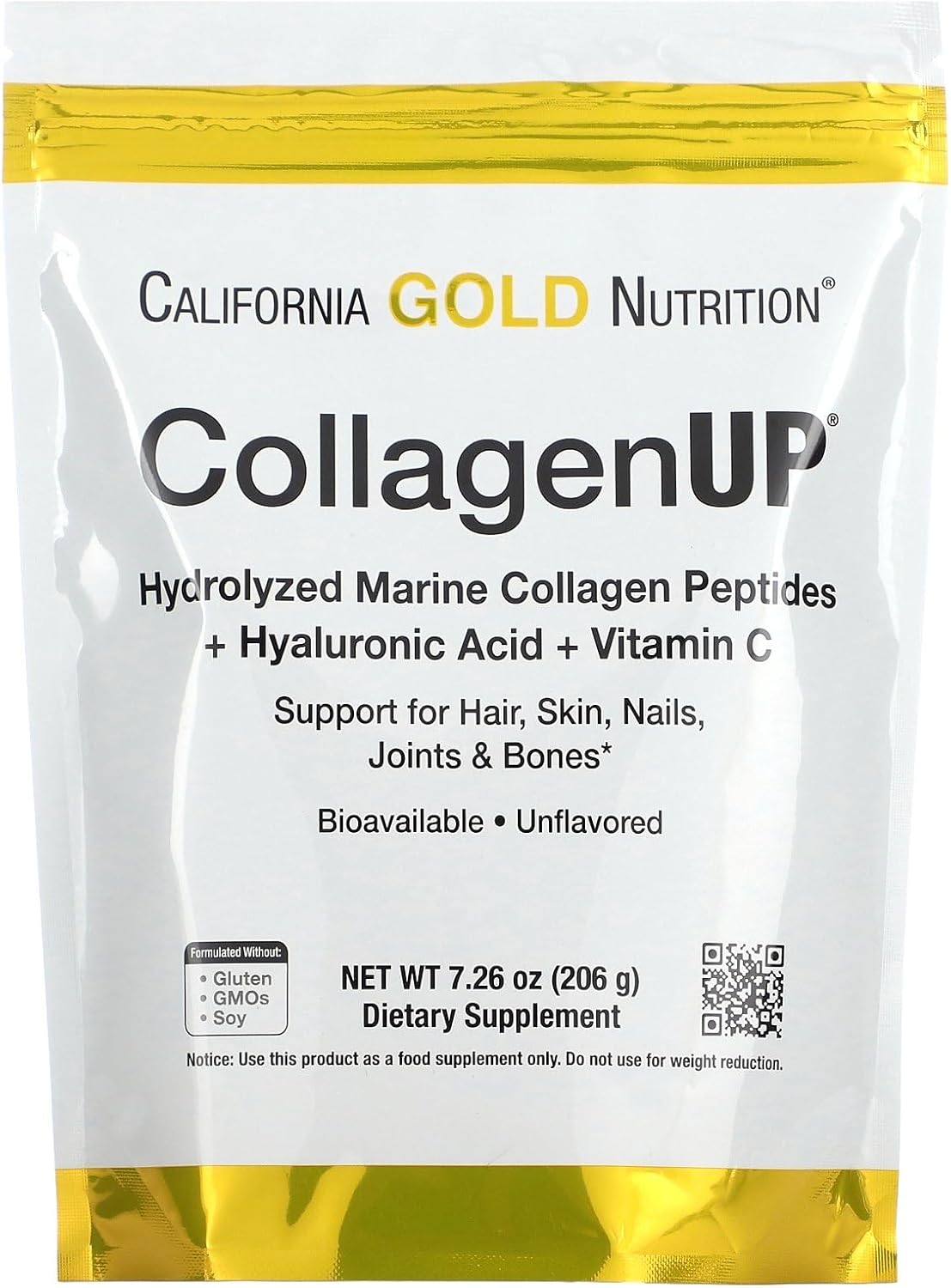 California Gold Nutrition CollagenUP®, Hydrolyzed Marine Collagen Peptides with Hyaluronic Acid and Vitamin C, Unflavored, 7.26 oz (206 g)