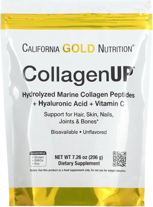 California Gold Nutrition CollagenUP®, Hydrolyzed Marine Collagen Peptides with Hyaluronic Acid and Vitamin C, Unflavored, 7.26 oz (206 g)