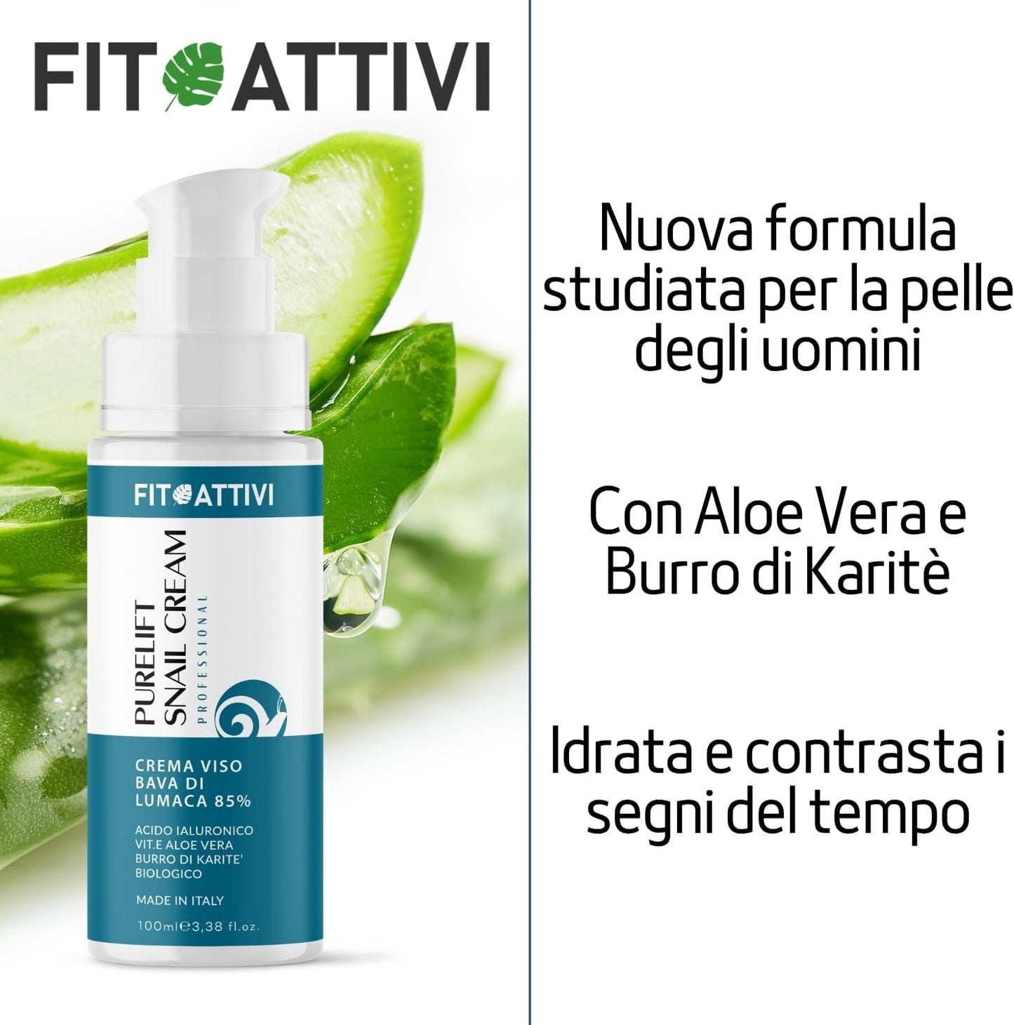 100 ml | Hyaluronic Acid and Vitamin C Face Serum with Snail Slime, Anti-Wrinkle and Anti-Stain Serum, Natural Oily Skin Face Serum and Made in Italy - Phytoactive