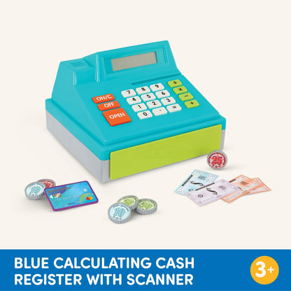 Battat Toy Cash Register For Kids, Toddlers - 48Pc Play Register With Toy Money, Credit Card - Blue Calculating Cash Register - Pretend Play Toy - 3 Years + - Blue Calculating Cash Register