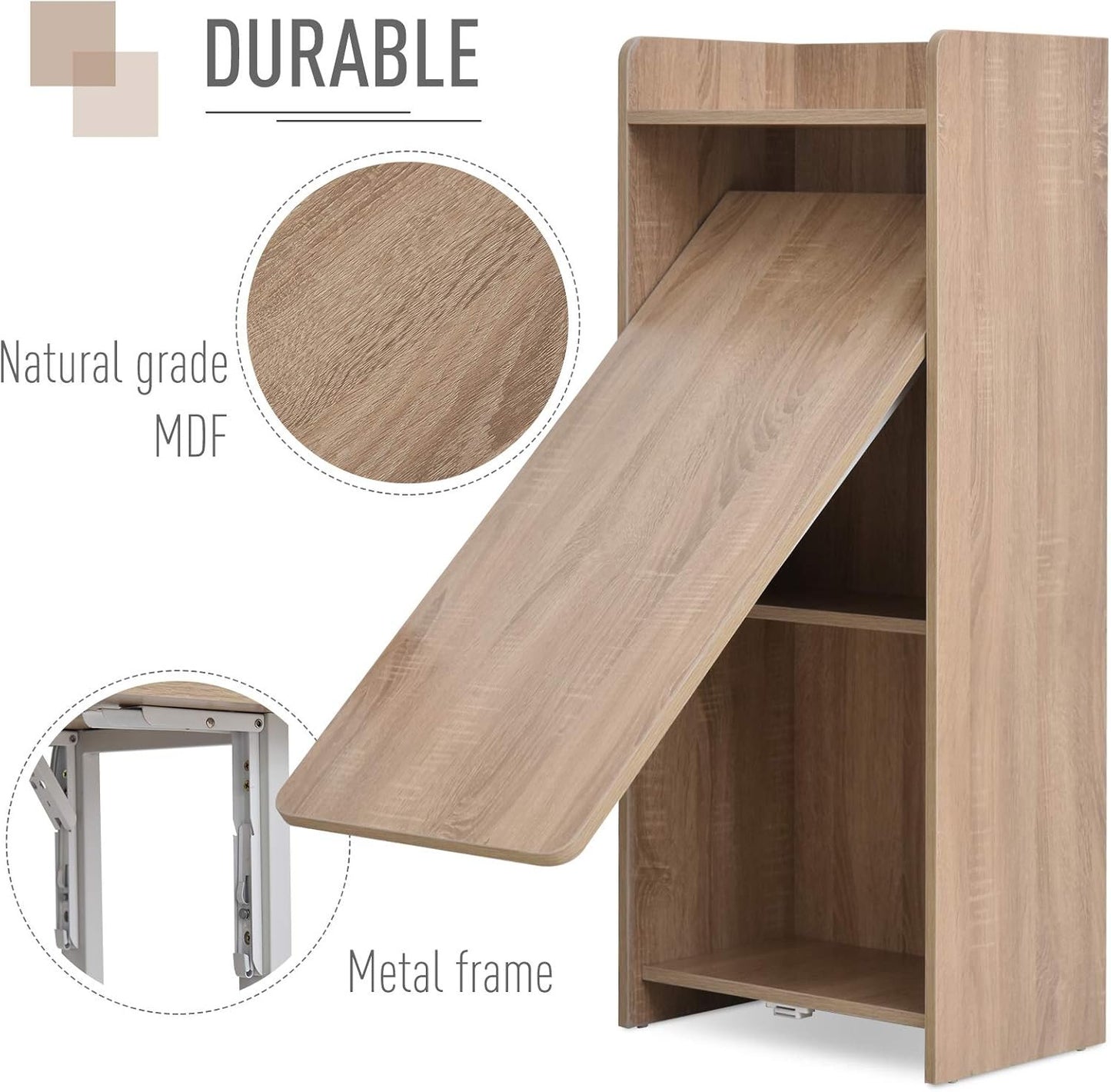 HOMCOM 2 in 1 Folding Table, Drop Leaf Table, Space Saving Dining Table with 4-Tier Shelf for Small Spaces, Oak