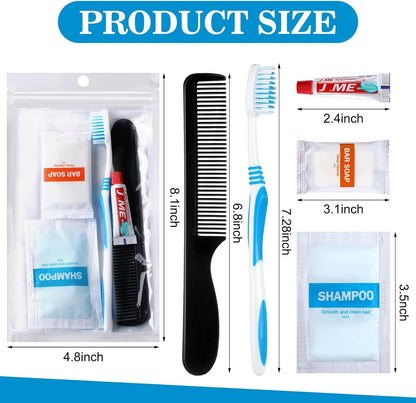 Tiangrid 96 Sets Personal Hygiene Kit Basic Toiletry Kits Homeless Supplies Bulk for Women, Men, Travel, Charity, Business Include 96 Shampoo, 96 Toothbrush, 96 Toothpaste, 96 Comb, and 96 Bath Soap