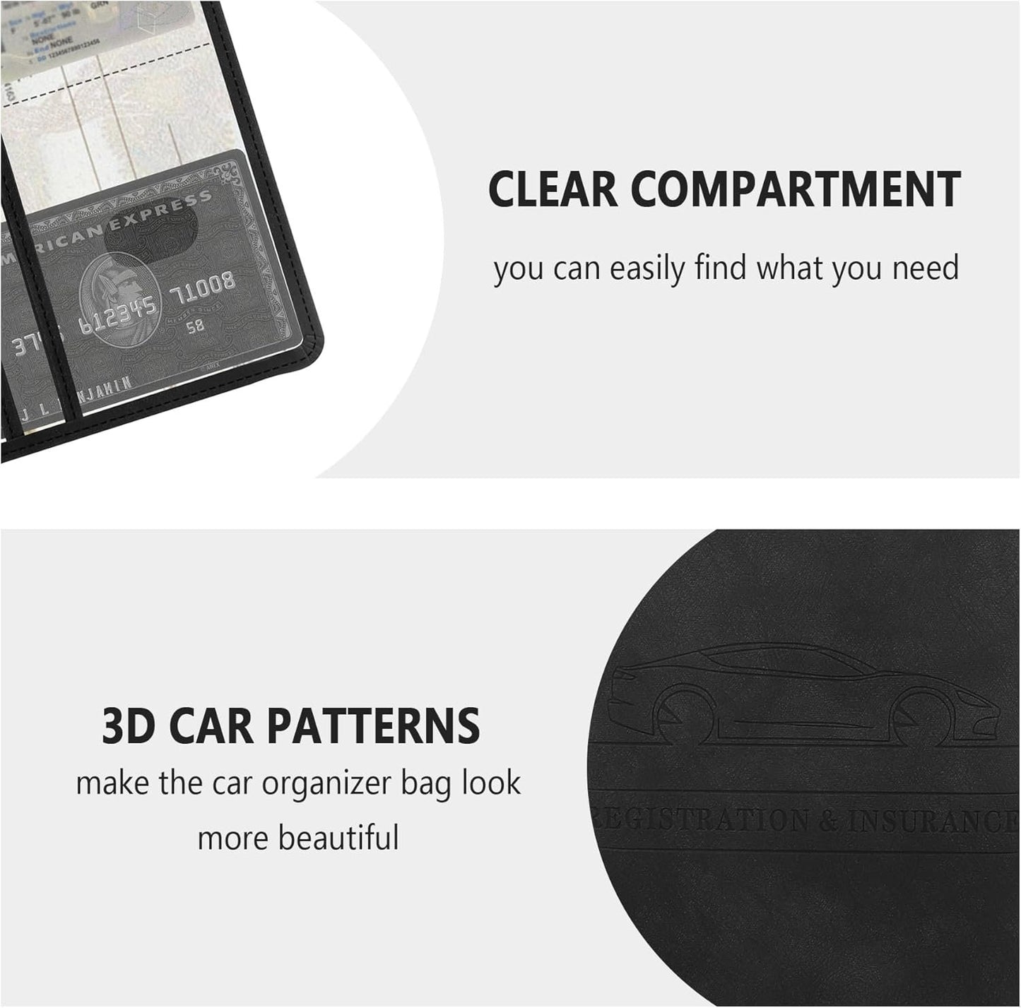 Car Registration and Insurance Holder,PU Leather Car Document Holder Car Glove Box Organizer for ID Cards,Driver's License,Universal Car Organizer Car Accessories for Women/Men (Black)
