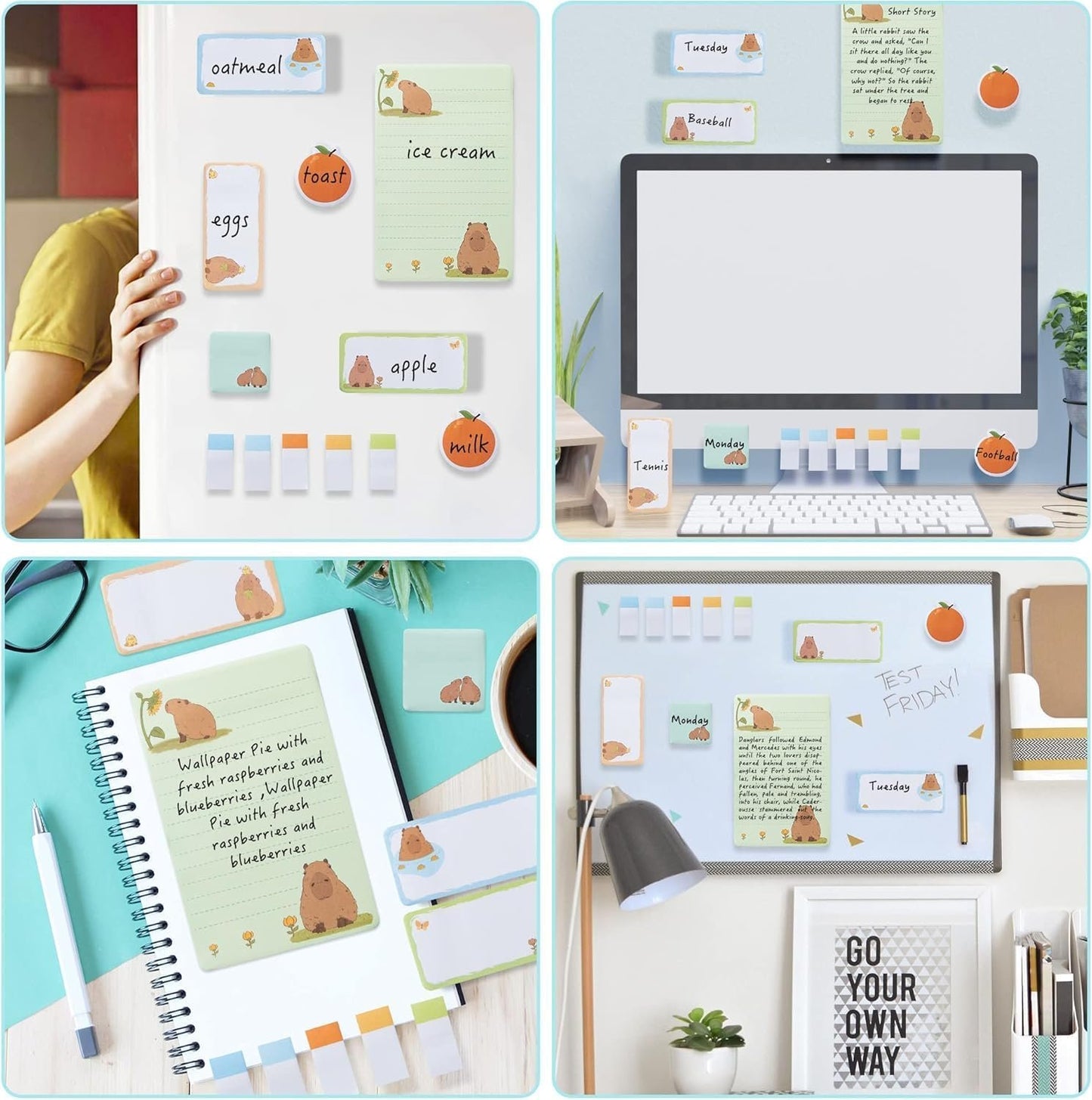 Don't Worry Be Capy Post it Notes, Teacher Appreciation Gifts, Cute Sticky Notes Set，Capybara Stationery Set Writing Memo Pads School Office Supplies for Home, Office, Notebook, 550 Sheets