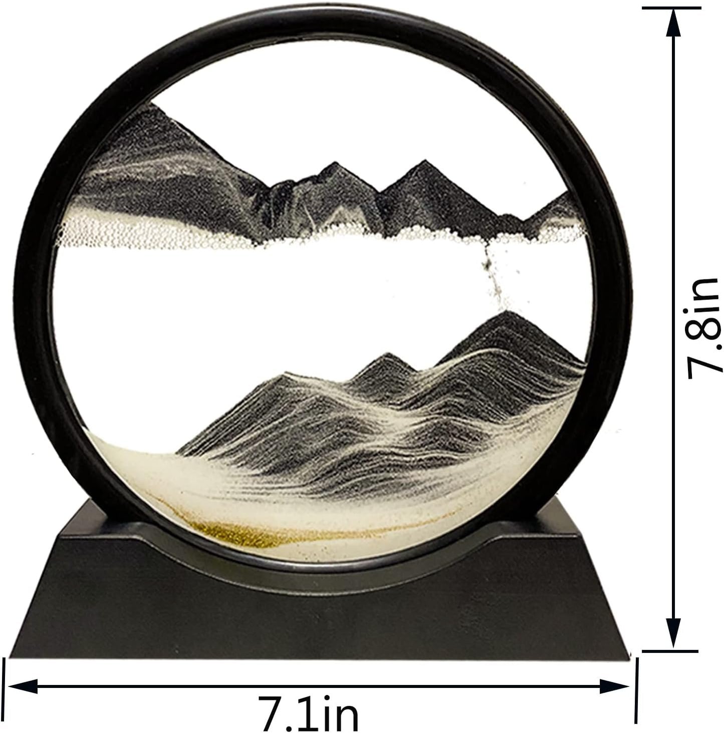 HYUGF Moving Sand Art Picture Decor, 3D Deep Sea Sandscape Liquid Motion, Round Glass Frame Display Flowing Sand Relaxing Gift for Kids Adults Home Office Work Desktop Decoration Toy (Black,7")