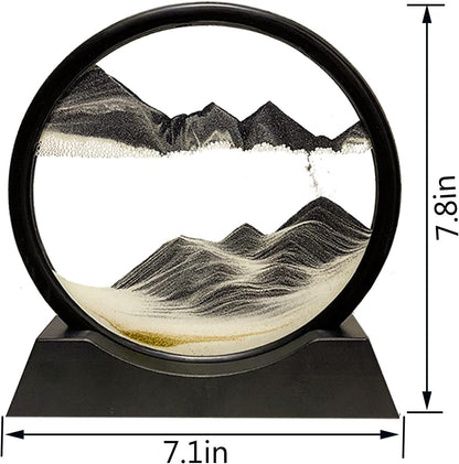 HYUGF Moving Sand Art Picture Decor, 3D Deep Sea Sandscape Liquid Motion, Round Glass Frame Display Flowing Sand Relaxing Gift for Kids Adults Home Office Work Desktop Decoration Toy (Black,7")