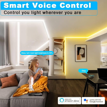 46FT White LED Light Strips 3000K-6500K, Tendist Alexa Compatible Led Strip Light Cool and Warm White Dimmable, 24V App Smart Under Cabinet Lighting with Remote, Counter Light for Kitchen, Bedroom, Mirror, Closet