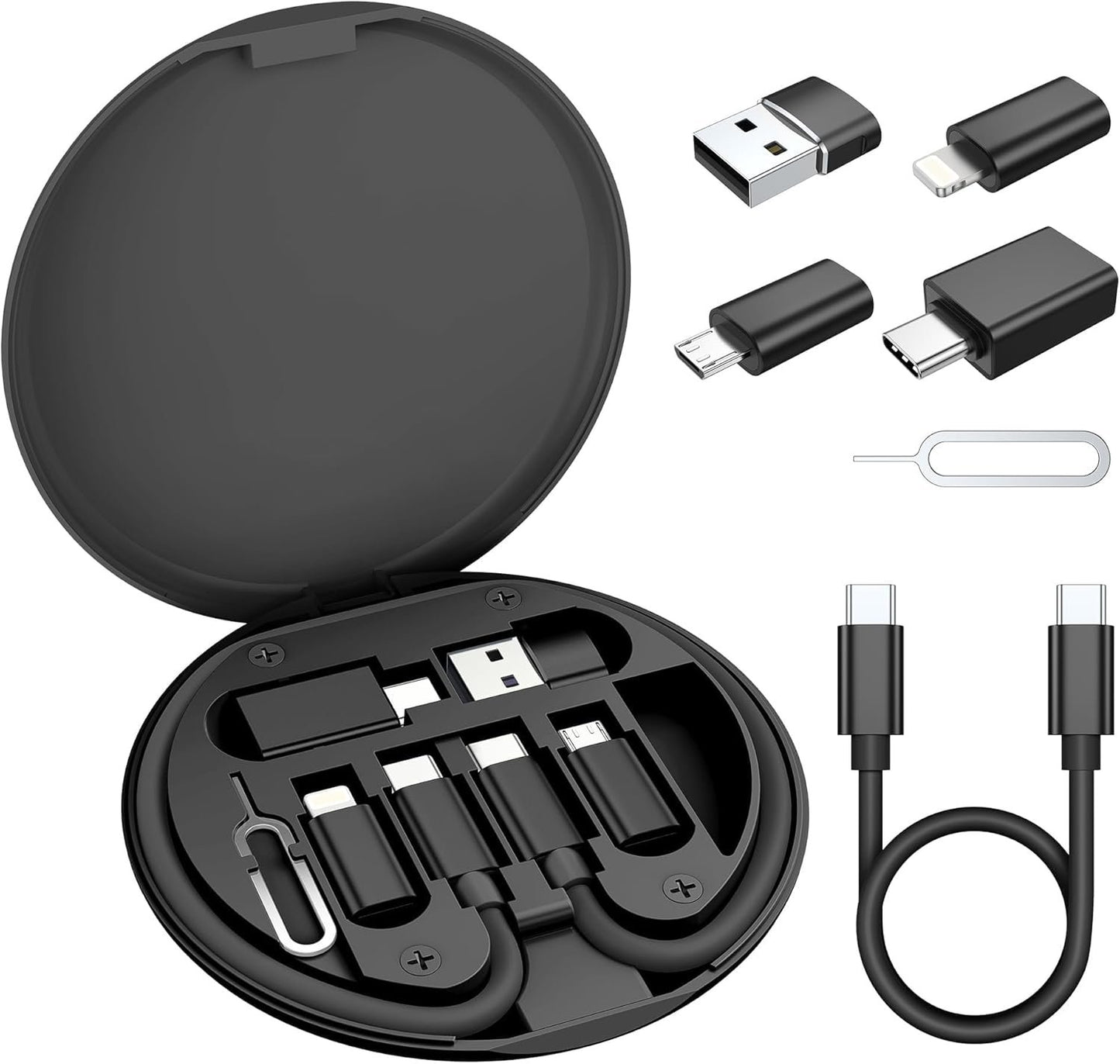 Elebase USB Charging Adapter Kit Box,USB to USBC Adapter Set,Type C to USB 3.0 OTG iOS Micro Multi Portable Converter Case with 1Ft 100W Charger Cable for iPhone 16 15 Max Pro,Samsung Galaxy S25 Plus