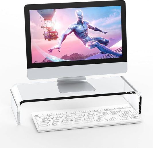 NueZoo Premium Acrylic Monitor Stand for Desk - 20-inch Wide Clear Monitor Riser, Perfect for Home Office Desktop Organization - Sleek Computer, Laptop, iMac Elevator for Enhanced Workspace Efficiency