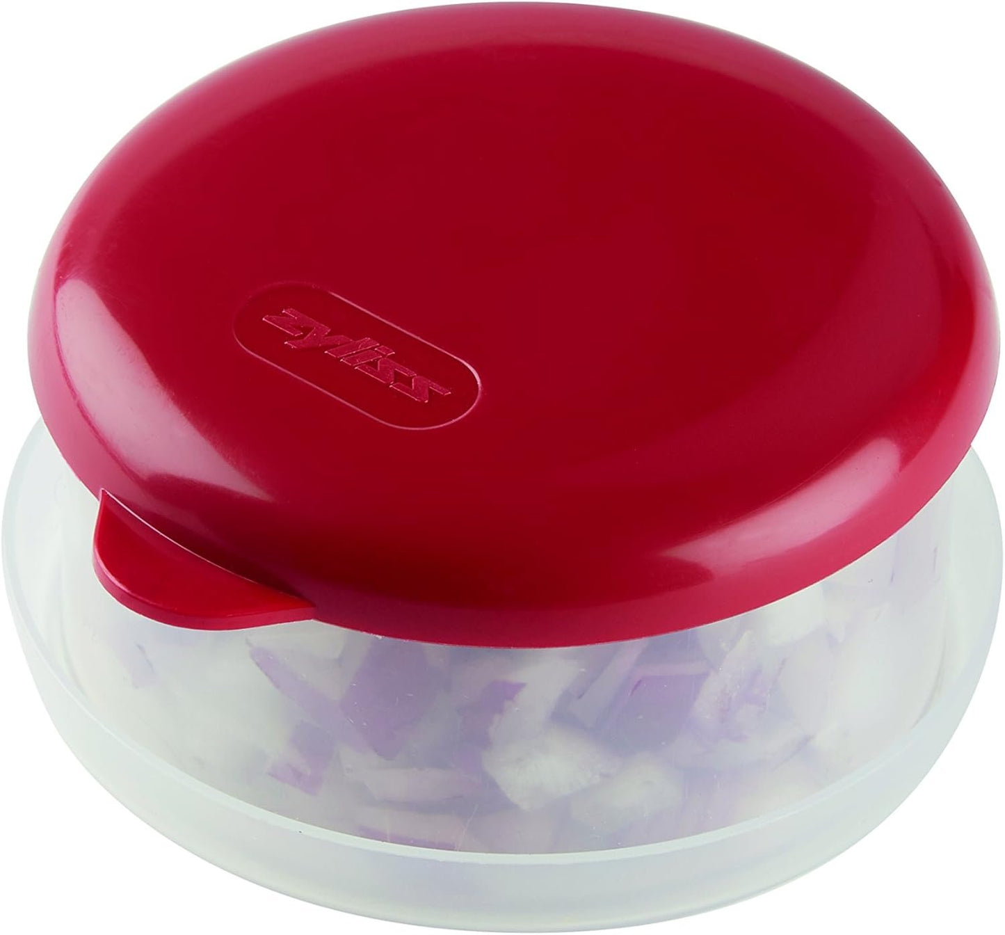Zyliss Food Chopper with Lid - Manual Chopper with Rotary Stainless Steel Blades, Efficient Chopping, Compact and Easy to Use, Includes Fresh Storage Box and Airtight Lid, 26 cm13 cm9, White/Red