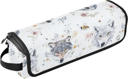 Borsa da viaggio estetica con lupi carini per capelli da donna con cuscinetto resistente al calore Strumenti di riscaldamento Borsa da viaggio Organizer per utensili caldi e accessori per la cura dei