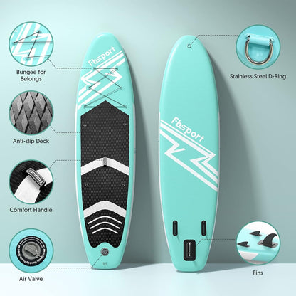 Premium Inflatable Stand Up Paddle Board Inflatable(6 inches Thick) with Durable SUP Accessories & Carry Bag | Wide Stance, Surf Control, Non-Slip Deck, Leash, Paddle and Pump for Youth & Adult