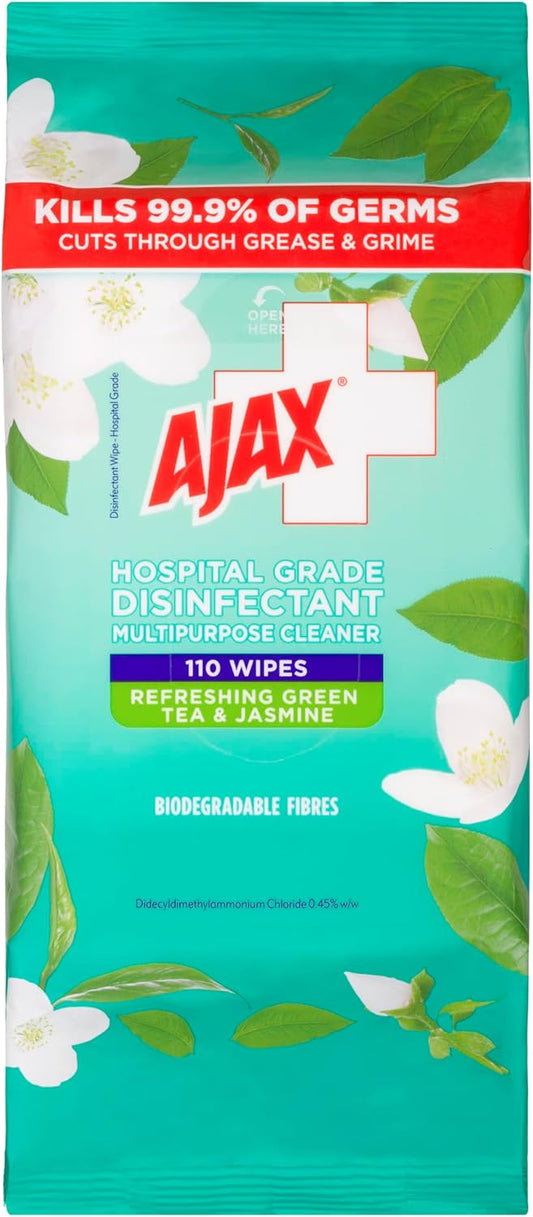Ajax Disinfectant Wipes Refreshing Green Tea & Jasmine 110 Wipes