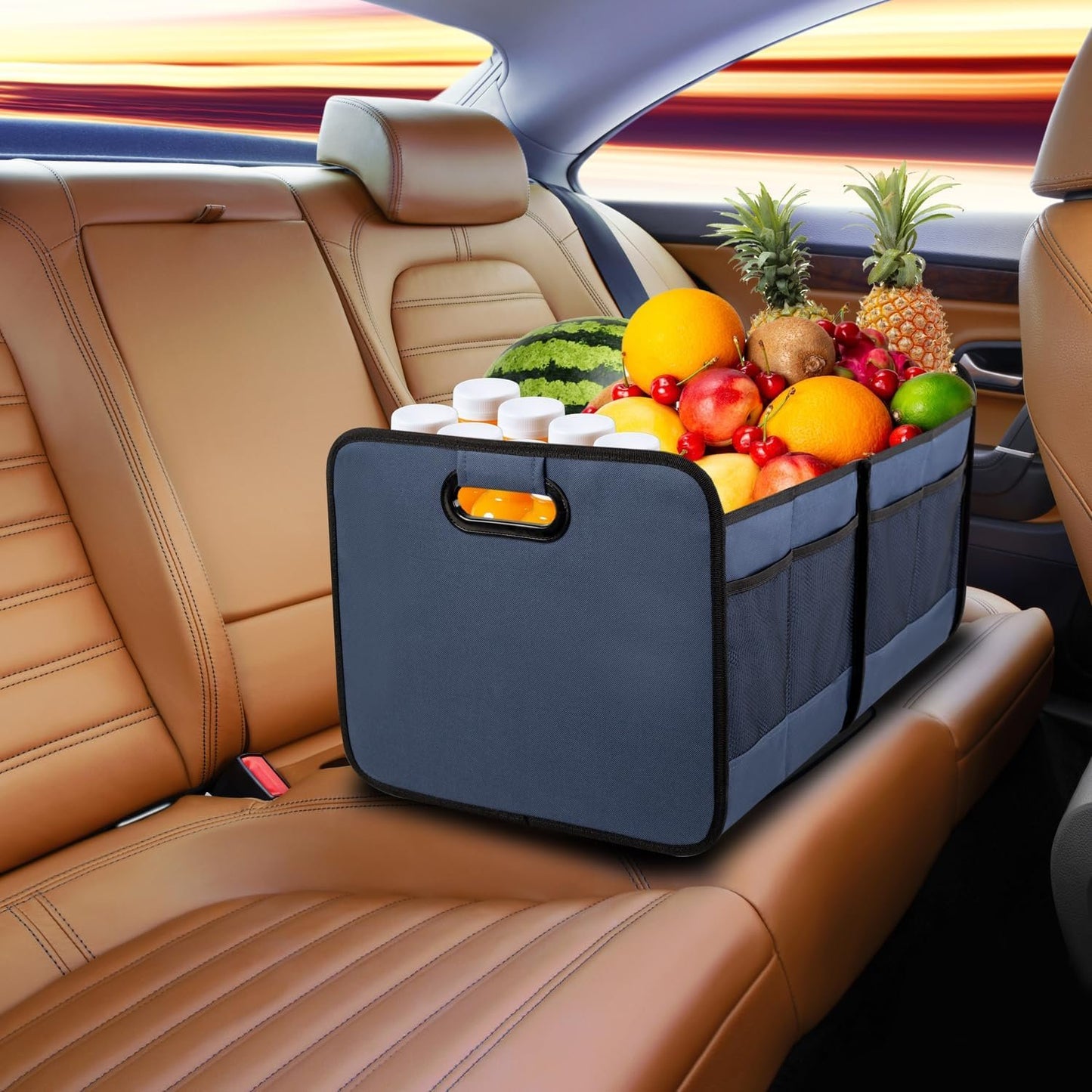 Vogano Trunk Organizer for Car,Collapsible Multi-Compartment Car Organizers Foldable 600D Oxford Polyester for SUV,Automotive (blue)