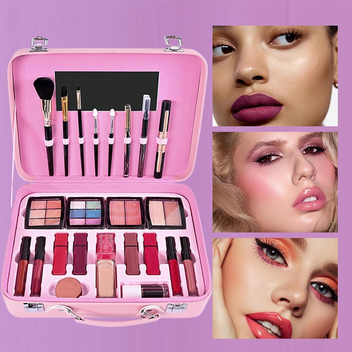 Teens Makeup Kit, Large Capacity Cosmetic Set with Reusable Case, Long Lasting Dress Up Accessories with Eyeshadow, Waterproof Makeup Palettes for Beginner, Multicolour