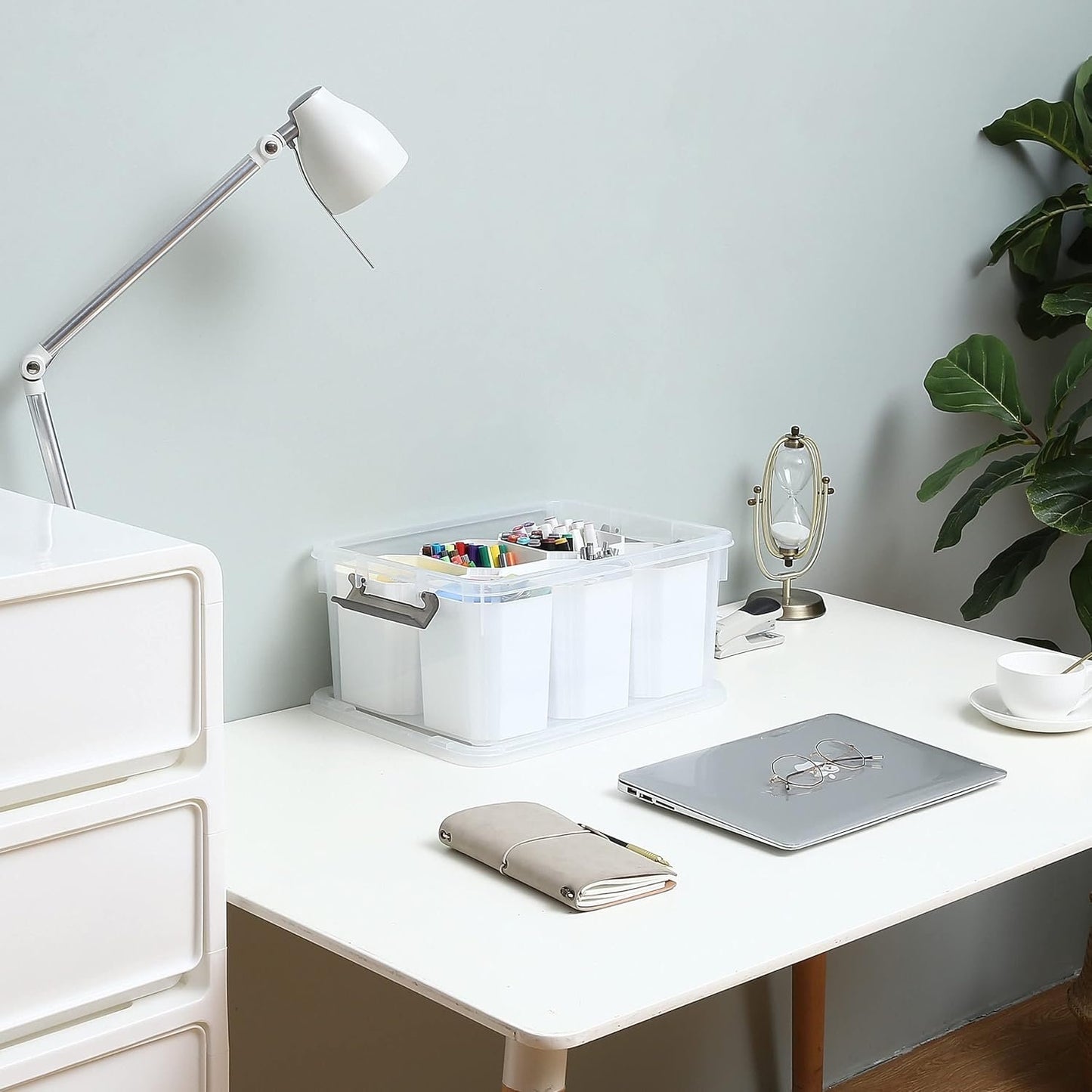 Citylife 17 QT Plastic Storage Bins with 6 Detachable Inserts Clear Storage Box with Lids Multipurpose Stackable Storage Containers for Organizing Crayon, Tool, Craft