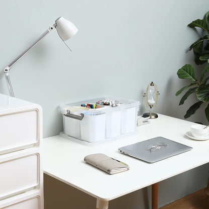 Citylife 17 QT Plastic Storage Bins with 6 Detachable Inserts Clear Storage Box with Lids Multipurpose Stackable Storage Containers for Organizing Crayon, Tool, Craft