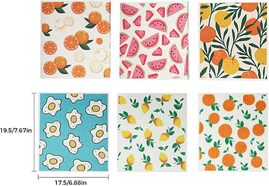 Natural Wood Pulp Cotton Dish Cloth Kitchen Wash Cloth Non Greasy Cleaning Cloth Super Absorbent Reusable Printed Kitchen Towel Ideal for Household Cleaning and Hygiene