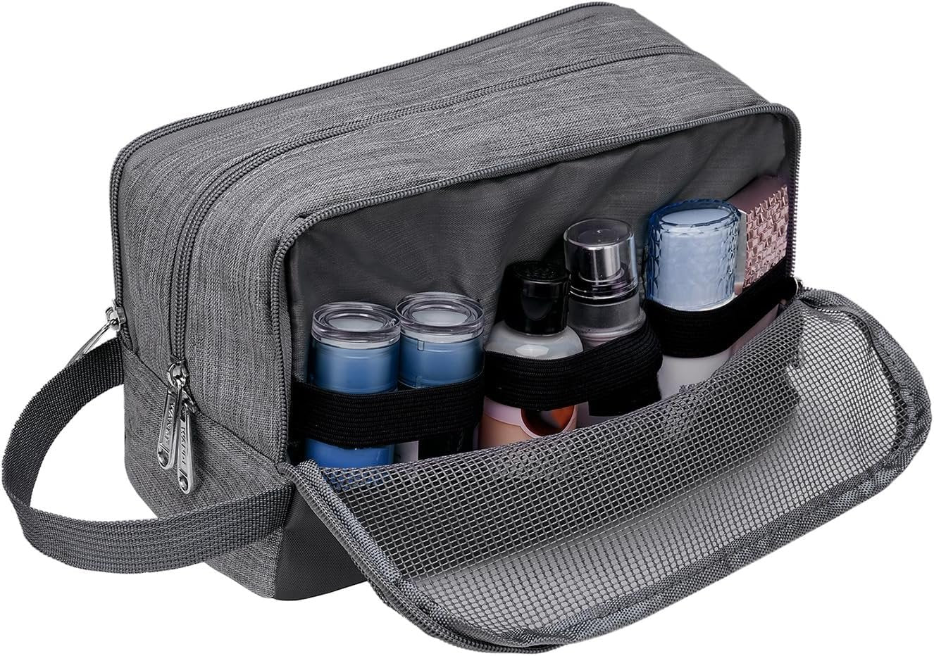 Toiletry Bag Small Nylon Dopp Kit Lightweight Shaving Bag for Men and Women (Cationic Grey)