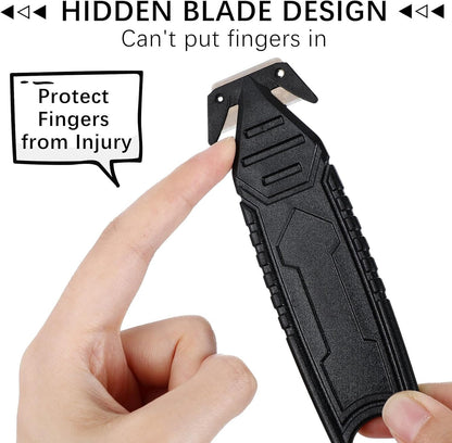 Therwen 30 Pcs Safety Box Cutter Knife of Stainless Steel Concealed Blade Package Opener with Tape Splitter for Carton Cardboard Wrap Letter Work Bag Straps Film Utility Tool, Black