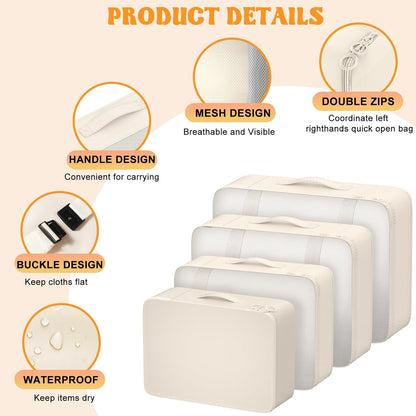 Suitcase Organizer 8 Piece (Beige) Space Saving Suitcase Organizer Set Suitcase Packing Cubes Suitcase Organizer Suitcase Compression