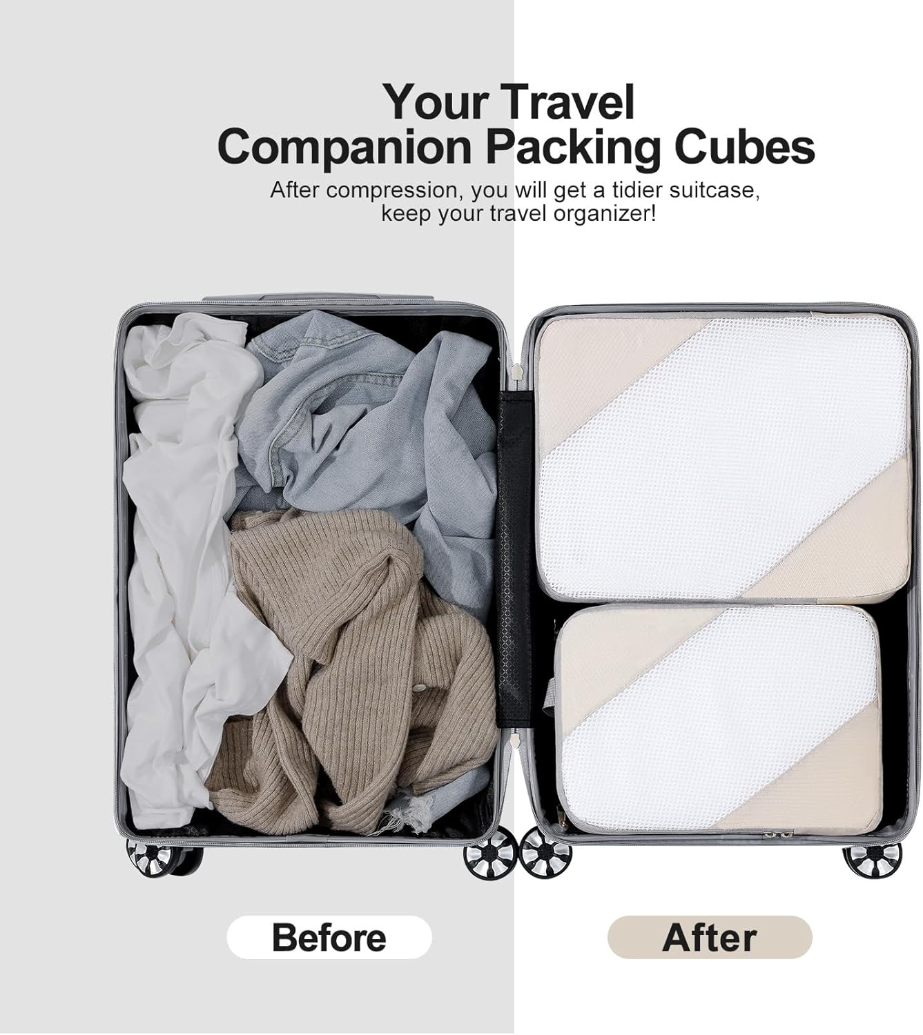 DIMJ Travel Suitcase Organizer, Travel Set Useful Accessories Organizer for Suitcases Travel Kit, Beige-Compression