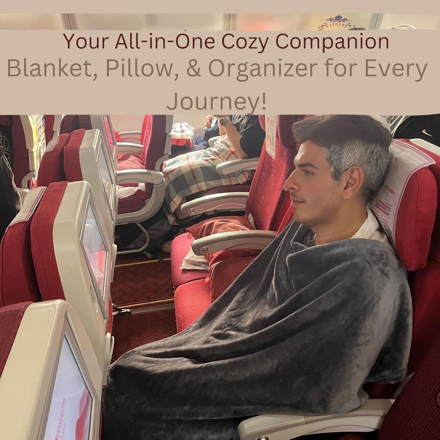 Travel Blanket Airplane Compact with Bag - Packable 2 in 1 Pillow and Blankets Set - Flight Organizer & Travel Essentials with Luggage Sleeve Pockets & Backpack Clip - for Plane, Car, Camping & Home!