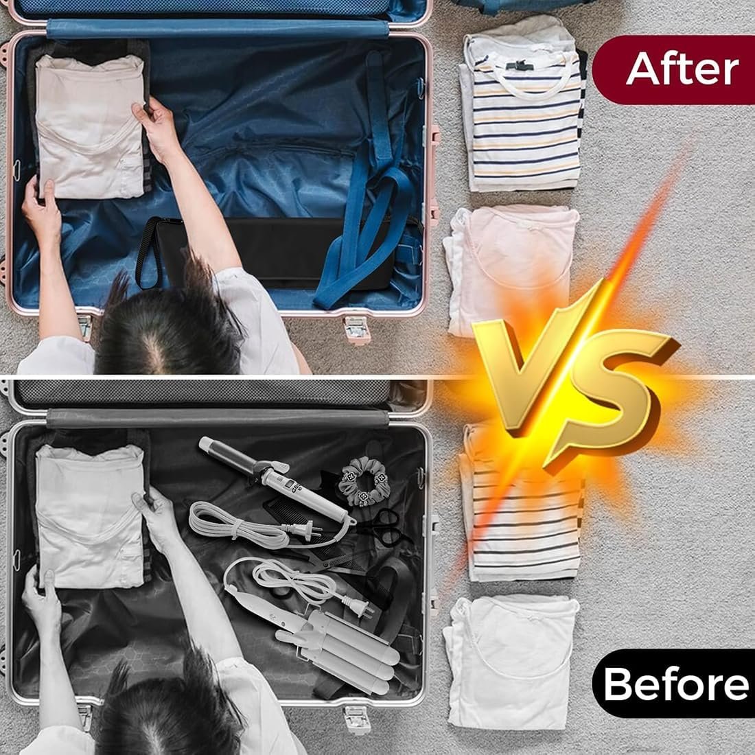 2 in 1 Hair Tools Case With Heat Resistant Mat, Large Travel Bag for Flat Irons, Straighteners, Curling Iron, Haircare Accessories