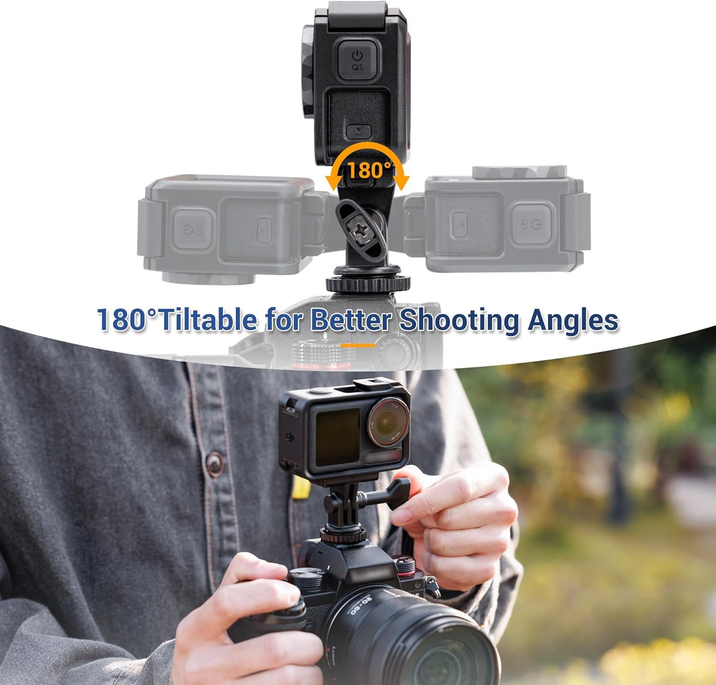 JJC 2-in-1 Tripod Mount & Hot Shoe Camera Mount Adapter for GoPro Go Pro Hero 13 12 11 10 9 8, DJI Osmo Action 5 4 3 & More Action Camera on 1/4"-20 Tripod or Canon Nikon Fujifilm DSLR Camera