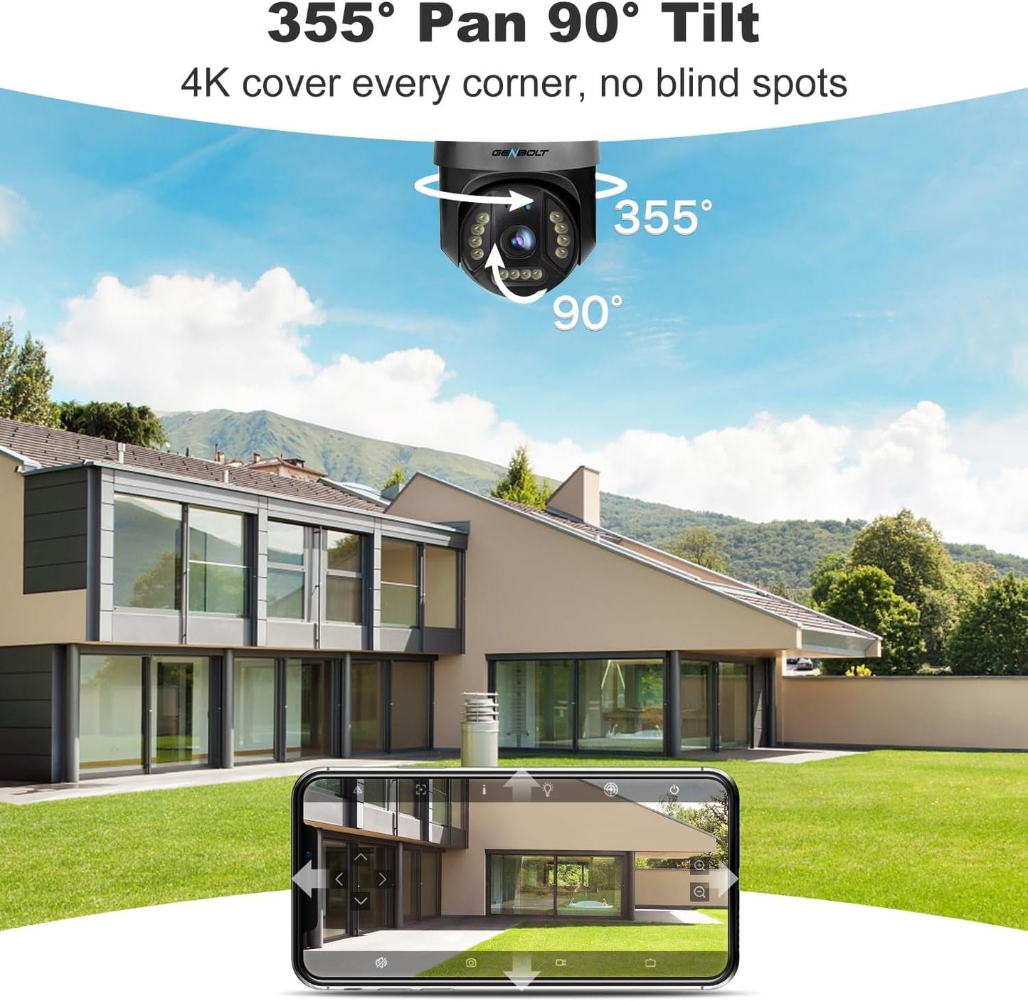 [DC&PoE] 4K WiFi Security Camera Outdoor, GENBOLT 8MP Floodlight Home Surveillance CCTV IP Camera with Auto Tracking, Human/Vehicle Detection