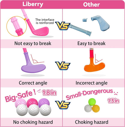 Liberry Toddler Golf Set for 2 3 4 5 Years Old, Upgraded Kids Golf Cart with Unique Shoulder Strap Design, Indoor and Outdoor Golf Toys for Boys Girls (Pink)