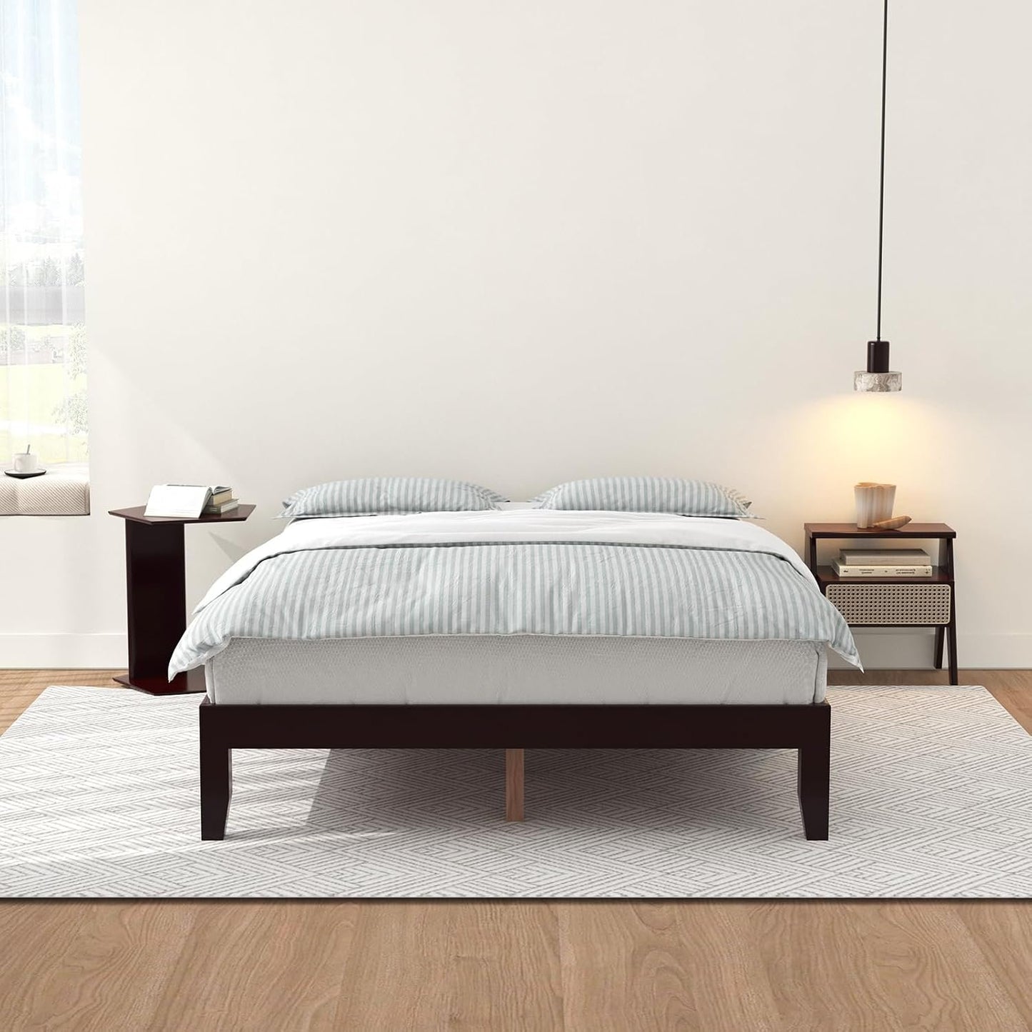 Full Bed Frames, Wooden Bed Frames, Heavy Duty Wooden Slat Support, Basic Assembly, No Box Spring, Modern Minimalist Design, Without Headboard (Cherry Full)
