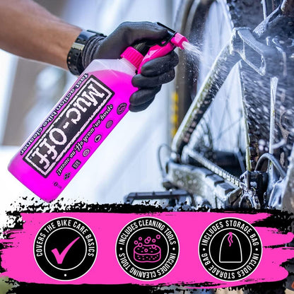 Muc-Off Bike Care Essentials Kit - Bike Cleaning Kit, Cleaning Bundle for MTB/Road/Gravel Bikes - Set Includes Bike Cleaner and Bike Protect, Black