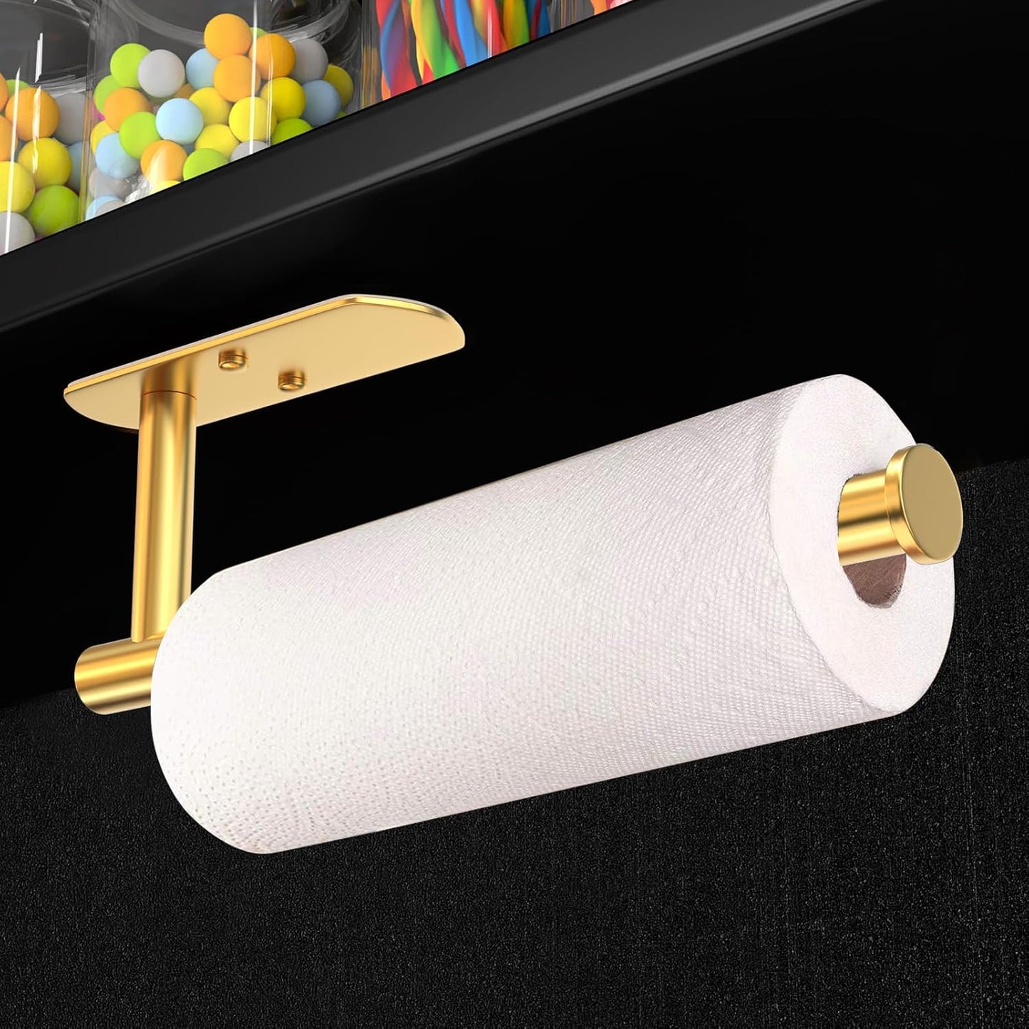 VAEHOLD Self Adhesive Paper Towel Holder Under Cabinet Mount, Wall Mounted Paper Towel Roll Holder for Kitchen, Bathroom, Wall - SUS304 Stainless Steel (Gold)