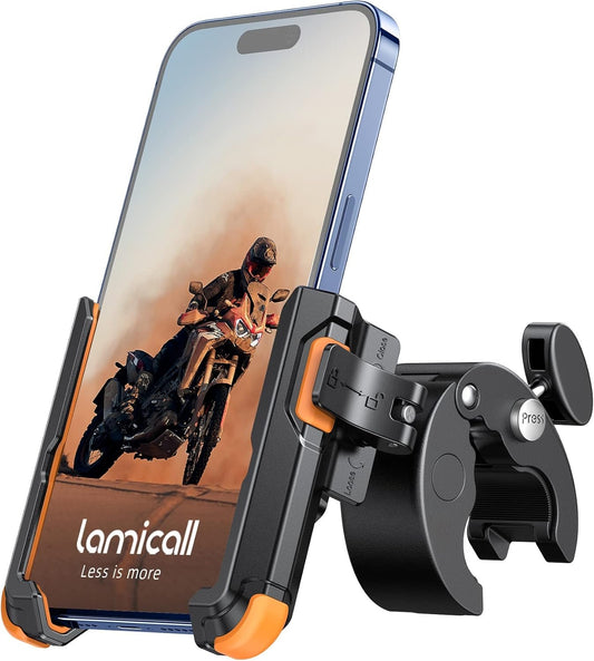 Lamicall Motorcycle Phone Mount Holder - [Camera Friendly] [1s Lock] 2023 Bike Phone Holder Handlebar Clamp, Bicycle Scooter Phone Clip, for iPhone 13 14 15 1a6 Pro Max Plus, 2.4~3.54" Wide Phone
