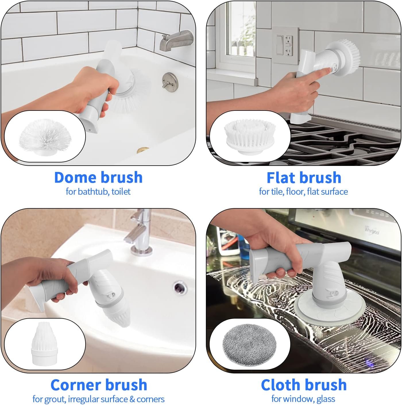 Portable Electric Spin Scrubber for Bathroom, GRUTTI Cordless Handheld Power Scrubber Cleaning Brush with 4 Replaceable Brush Heads for Tub Floor Tile Bathroom Kitchen Dishes Car Washing