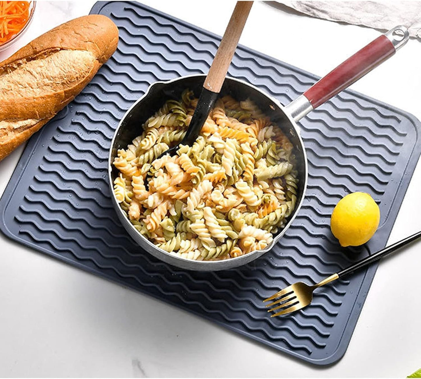 Sunicon eco friendlys Silicone Dish Drying Mat, Large Reusable Non Slipping and Heat Resistant Dish Quick Drying Pad BPA Frees Wide Application (Blue)