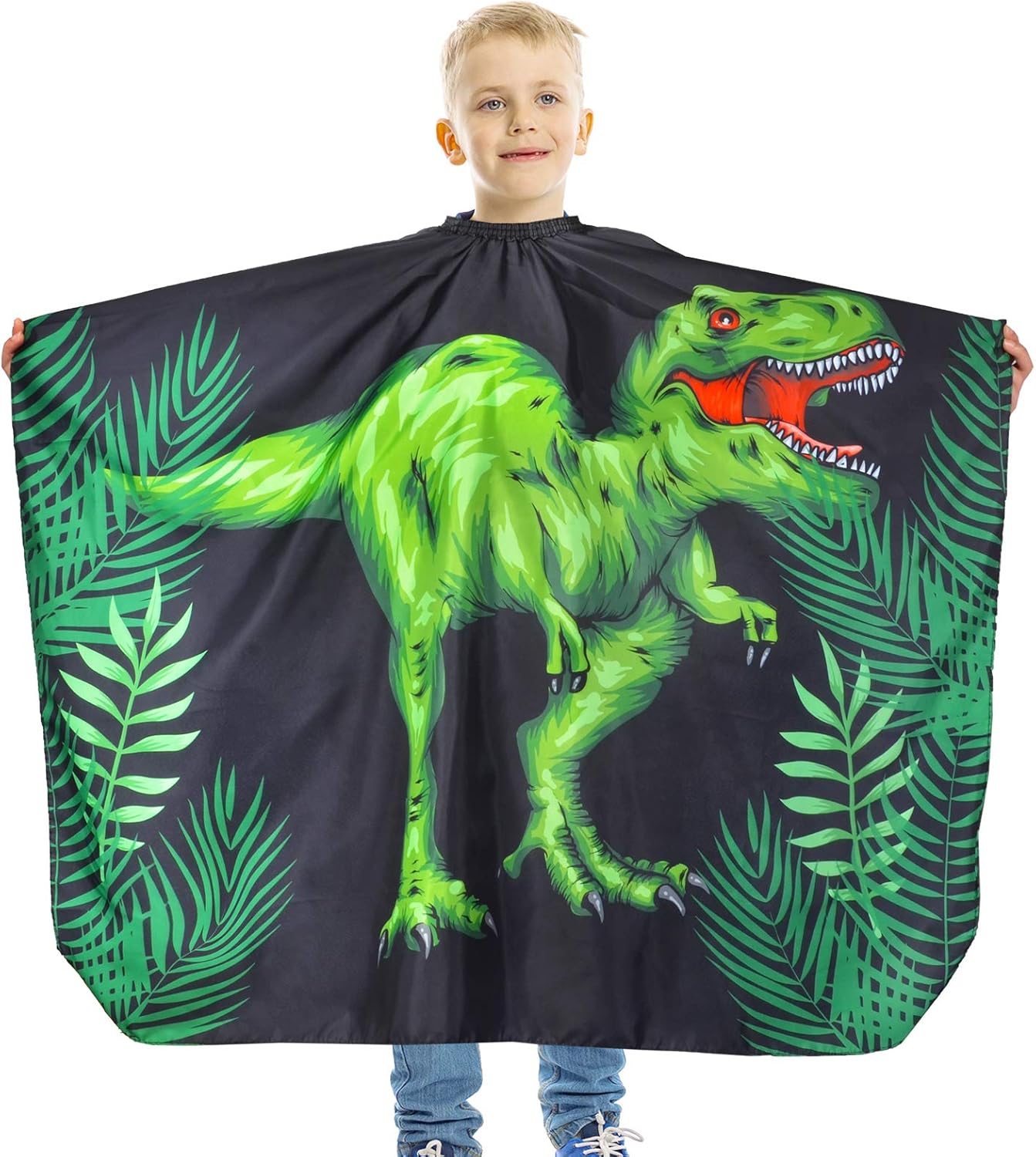 Kids Haircut Waterproof Barber Cape Cover, Dinosaur Hair Cutting Apron for Boys With Adjustable Snap Closure