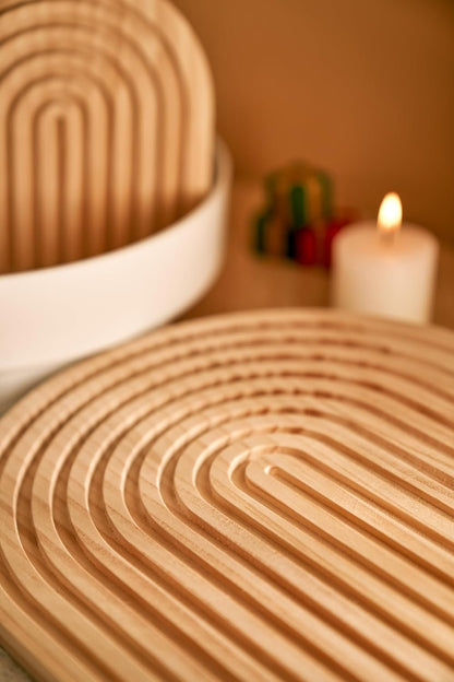 Homtik Wood Rainbow Arch Decor Decorative Tray for Wall Shelf, Fireplace Mantel, Counter, Dresser - Aesthetic Home Decorations for Living Room, Kitchen, Bedroom, Office, Set of 2 (Natural)