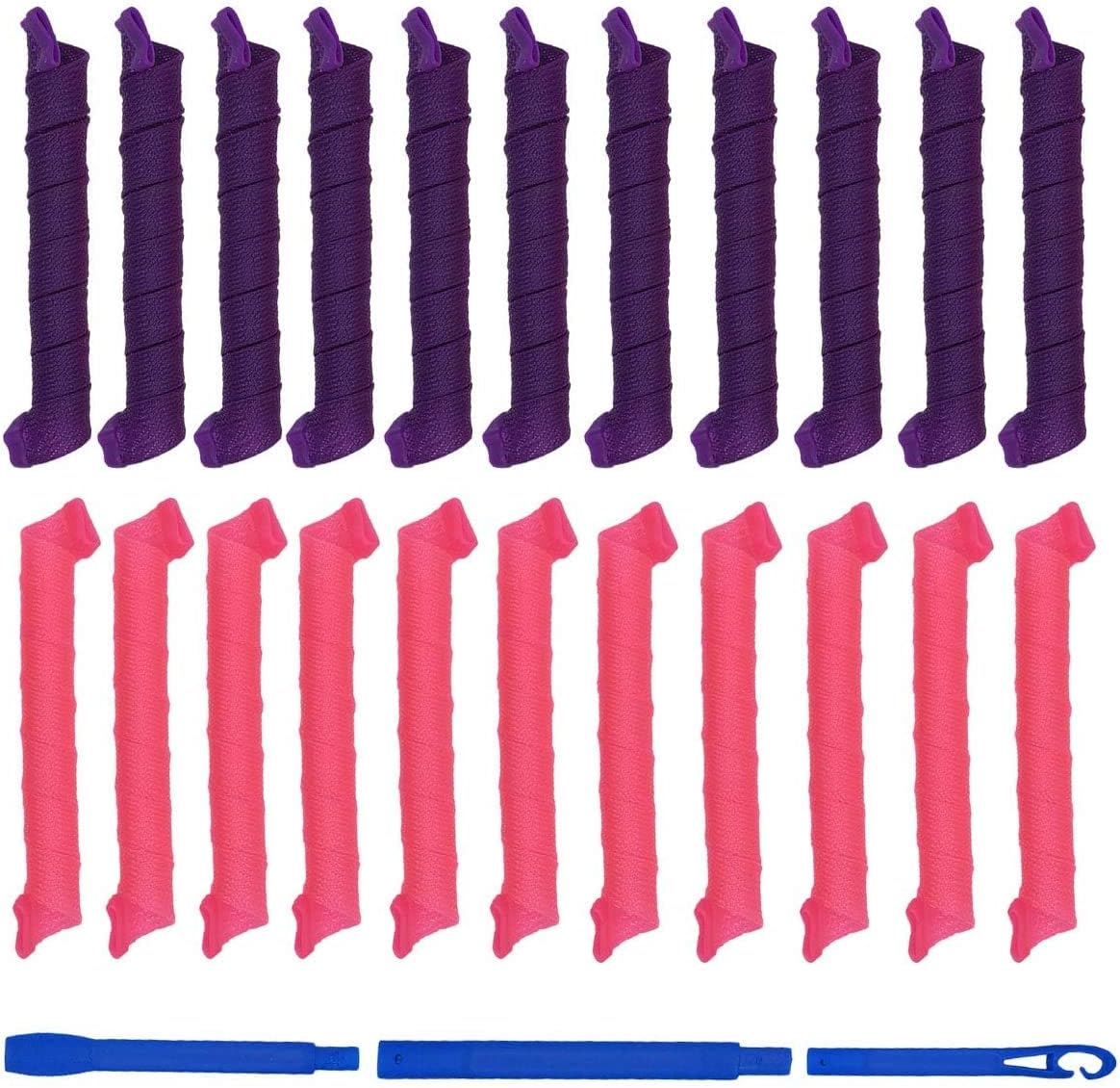 40pcs Spiral Hair Rollers DIY Overnight Heat Free Hook Curling Curlers Hair Curlers Hair Styling Tools for Women (Purple and Pink, 55cm)