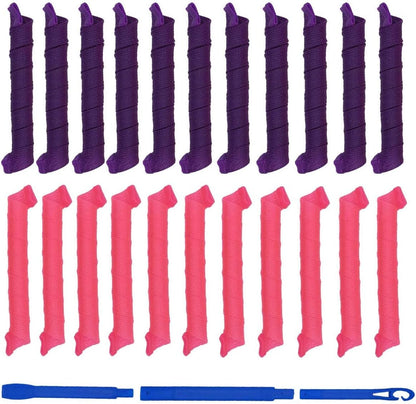40pcs Spiral Hair Rollers DIY Overnight Heat Free Hook Curling Curlers Hair Curlers Hair Styling Tools for Women (Purple and Pink, 55cm)
