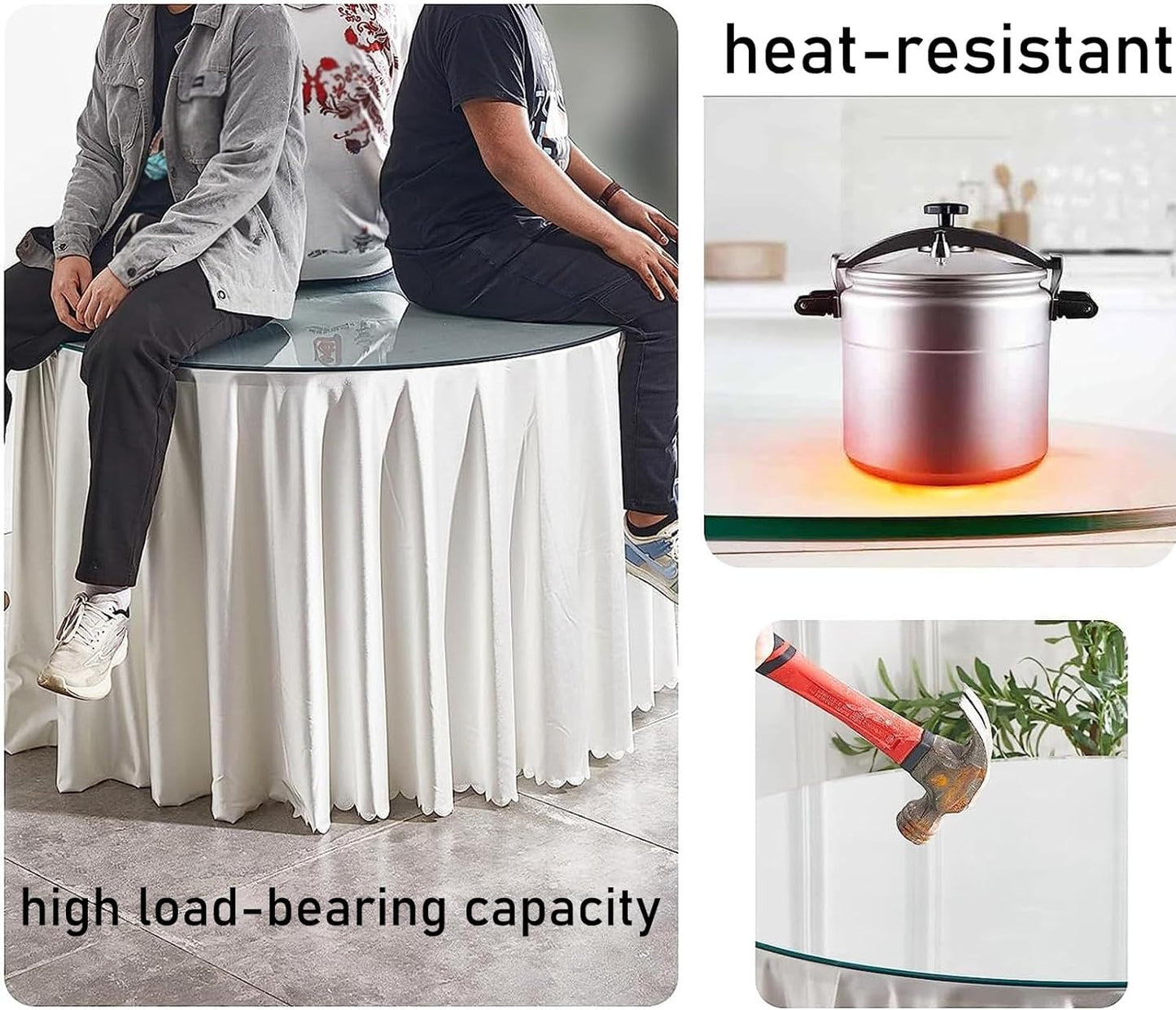 YUEKOPOU piano del tavolo da pranzo in vetro temperato.pian Round Clear Glass Table Top - 8mm Thick Toughened Explosion-Proof Glass for Dining Tables(75CM(30INCH))