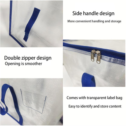 Large Moving Bags, Zippered Waterproof Totes, 27.17 x 14.96 x 15.75 Inches Heavy-Duty Storage Clothes, Transparent Packing Pouches for Easy Organization, Transparent Packing Pouch