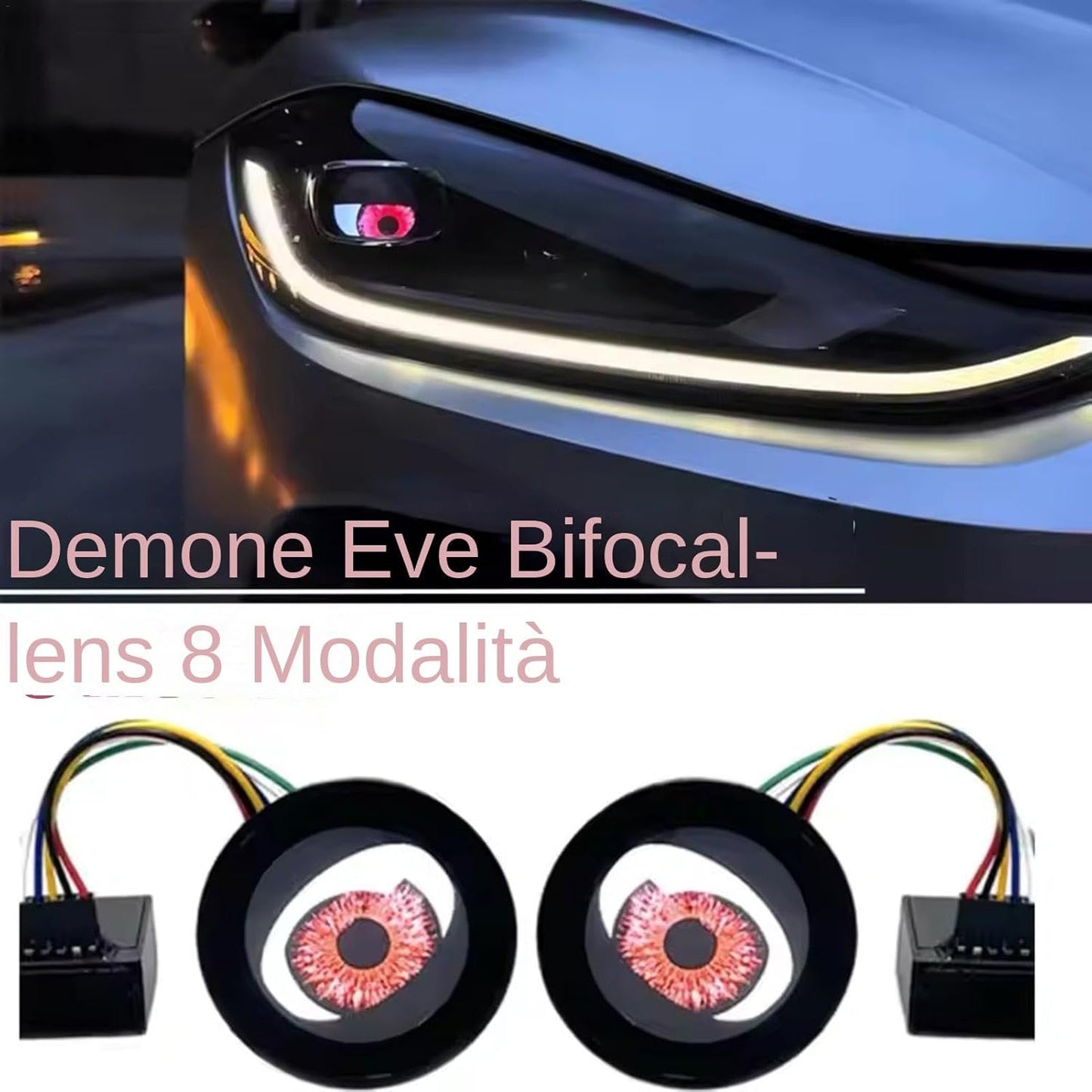 Devil Eyes Light, LED Dynamic Headlights, WiFi Control Car Light, 12V Headlight Bulbs, Projector Lens Lamp, Automotive LED Headlights, Dynamic LED Car Lights, WiFi Headlight Projector