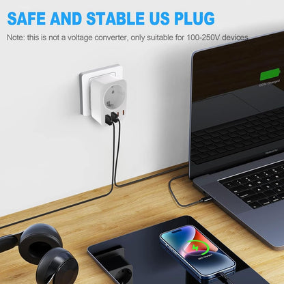 Clomnpe 2 x American Plug Adapter, 5 in 1 US Plug Italian Adapter, USA Travel Adapter with 2 USB A and 2 USB C, USA Adapter for America, Canada, Mexico, Thailand (Type B Plug)