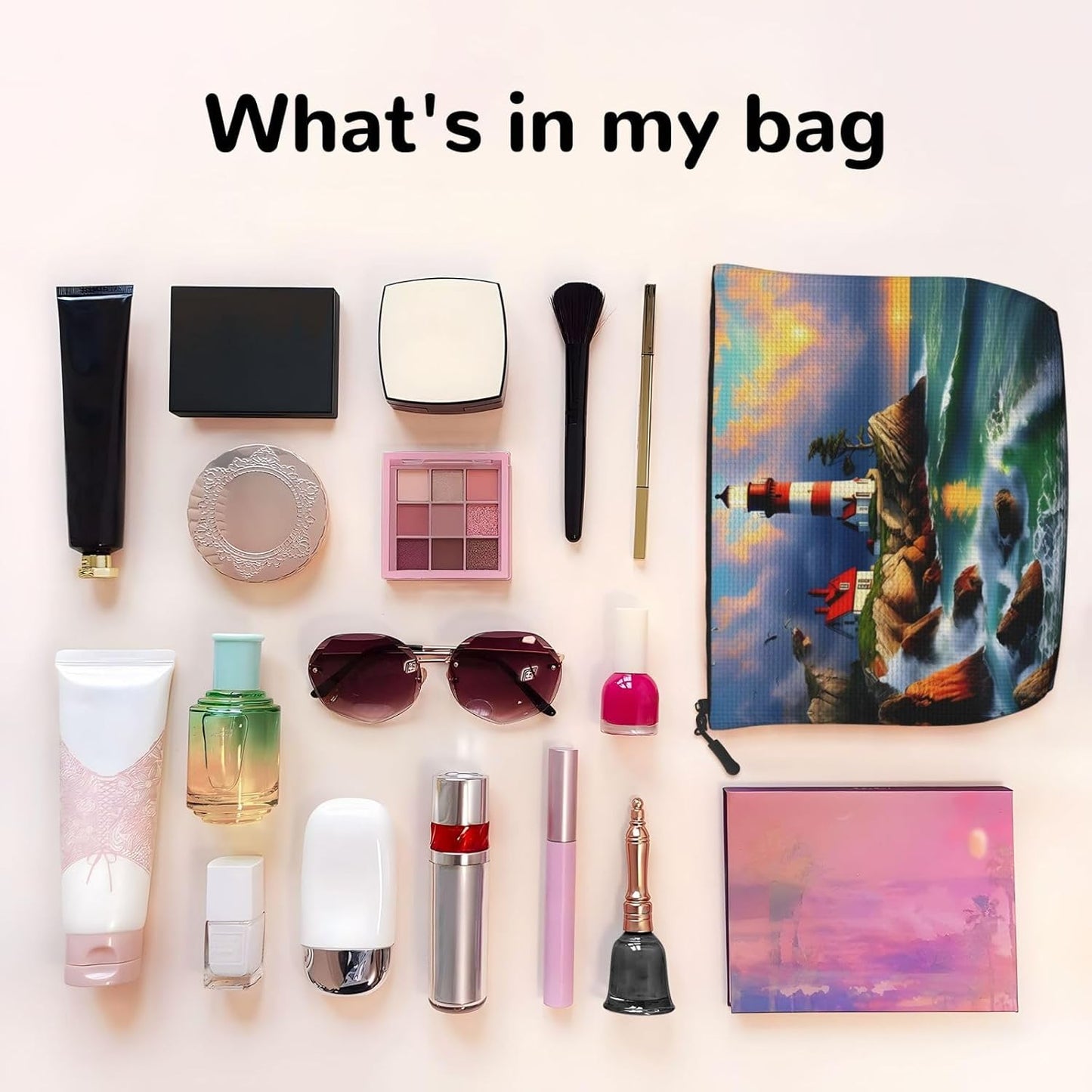 Lighthouse Diamond Painting Versatile Travel Makeup Bag Travel Pouch con cerniera Accessori Organizer, Nero , Taglia unica, Beauty case